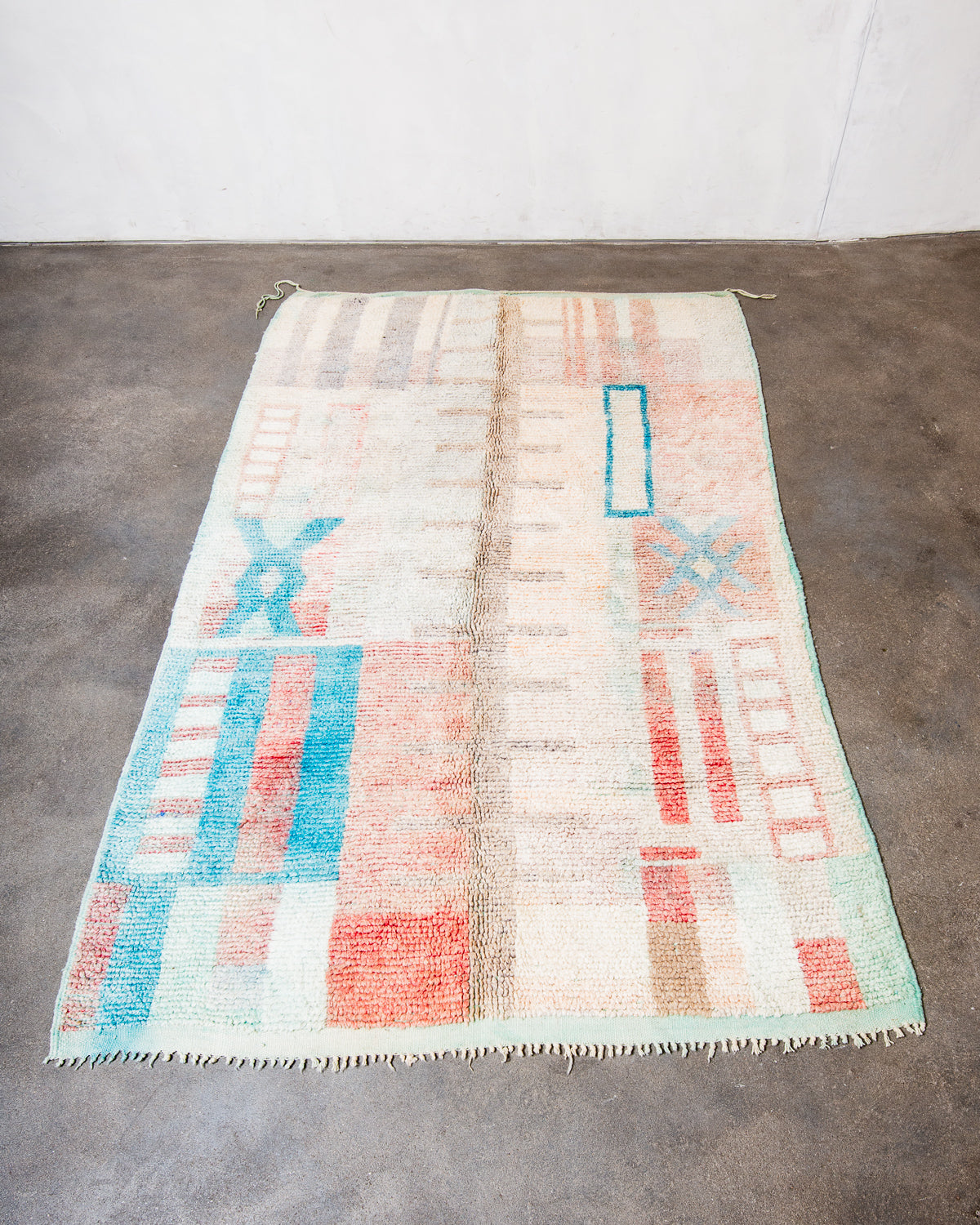 Modern, designer, handcrafted Berber runner rug from Morocco. Vintage carpet with beautiful colours and patterns and fluffy texture.